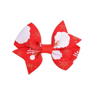 China XUFANG Fashion New 2.5 Inch Christmas Children Bow Hairpins Shape Printed Ribbon Hair Bow Haircut Girls Hair Accessories for sale