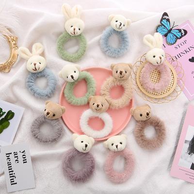 China XUFANG New Winter Fashion Bear and Rabbit Hair Rope Dolls Girls Hair Band Girls Hair Warm Hairy Elastic Tie for sale