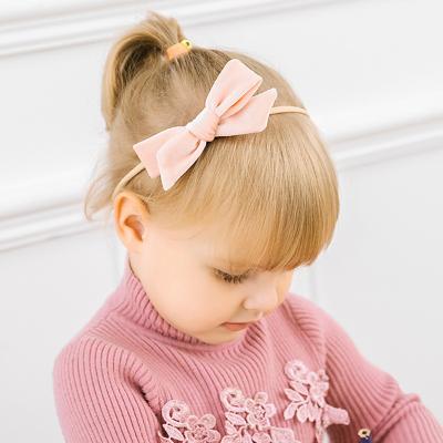 China News Baby Fashion XUFANG Baby Hairbandss Bow Velvet Color Soft Elastic Hair Accessories Girls Handmade Nylon Pure Headbands for sale