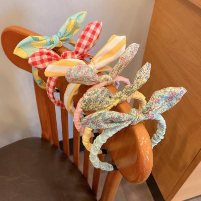 China Fashion New XUFANG 2021 Girls Korean Cloth Headbands Kids Cute Bow Hair Accessories Kids Rabbit Ears Headbands for sale