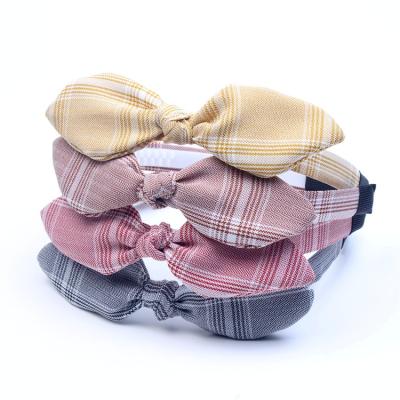 China XUFANG 2021Fabric fashion rabbit ear headbands kids handmade hair accessories girls fashion plaid headbands for sale