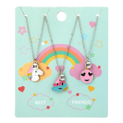 China New Fashion XUFANG 3pc Children BFF Oil Drip Pendant Necklace Kids Best Friends Cute Cartoon Alloy Colorful Drip Pendant Necklaces for sale