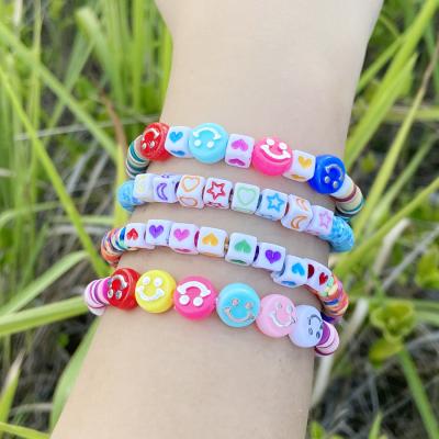 China XUFANG Fashion Polymer Clay Beads Bangles Flat Beads CLASSIC Premium Bohemian Women Woven Rice Beads Bracelets for sale