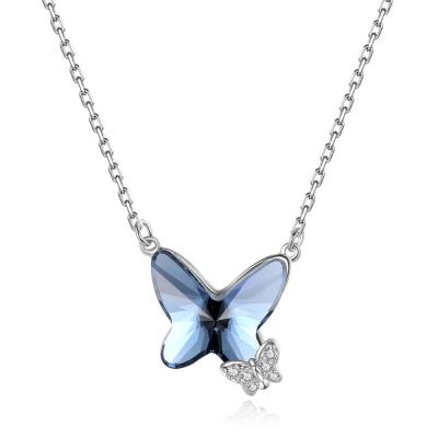 China XUFANG Custom Made Hot Sale High End Austrian Crystal Butterfly S925 Sterling Silver Jewelry Female Crystal Necklaces Girls for sale