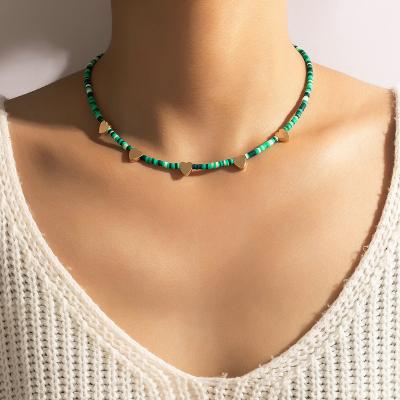 China XUFANG 2022 New Fashion Children's Simple Necklaces Rice Green Soft Bohemian Pottery Pearl Cute Beaded Necklace Up Beaded Necklace for sale