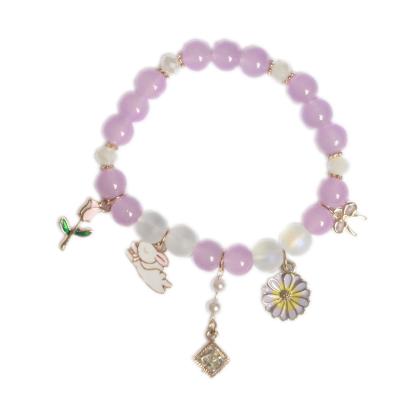 China XUFANG Cute Wholesale Custom Made Children's Links Enamel Jewelry Princess Rose Flower Bunny Beads Charm Dangle Bracelets For Girlfriend for sale