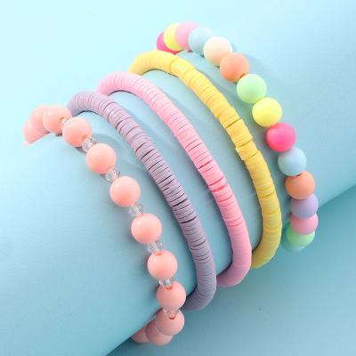 China XUFANG Cute 5pcs Sets Wholesale 2022 New Kids Bracelets Korean Candy Color Soft Pottery Resin Children Beaded Bracelets Sets for sale