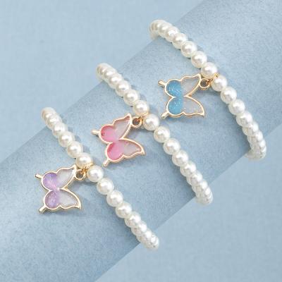 China XUFANG Cute 3pcs Sets Wholesale 2022 New Kids Bracelets Acrylic Butterfly Girls Dangling Bead Beaded Bracelets for sale