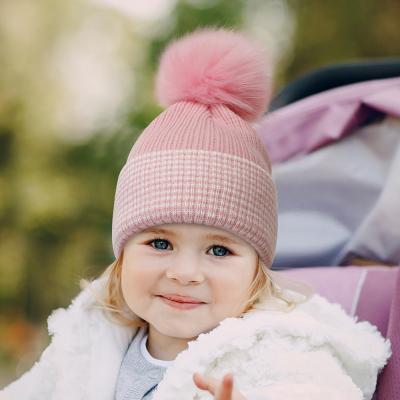 China XUFANG Newcomer 2021 COMMON Autumn and Winter in Children's Winter Common Hats Warm Striped Knitted Beanies Pom Pom Cap For Kids for sale