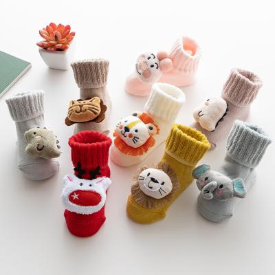 China XUFANG 2021 Fashion Breathable Baby Socks New Design Cute Animals Baby 3D Cartoon Kids Anti-skid Winter Socks for sale