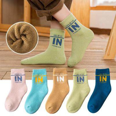 China XUFANG 2021 New Winter Korea Kid Terry Socks Thickening Type Middle Tube Baby Breathable Socks Kids Colorful Cotton Thermal Socks for sale