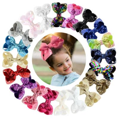 China XUFANG Baby Kids 3 Inch Soft Bling Hair Bows Sparkly Teens Glitter Sequin Bows Alligator Hair Clips For Girls for sale