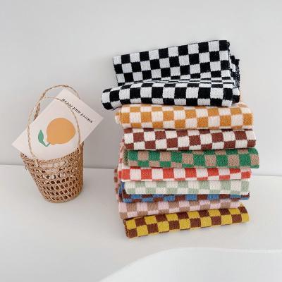 China XUFANG 2021 New Medium Hot Selling Fashion Children Knitted Scarf Autumn And Winter Ins Two Color Checkerboard Children Warm Woolen Scarf for sale