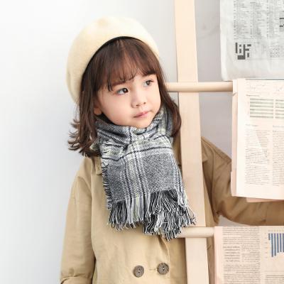 China XUFANG Square Hot Sale Children's Knitted Scarf Autumn And Winter Europe And America Children's Hot Tassel Checked Knitted Scarf for sale