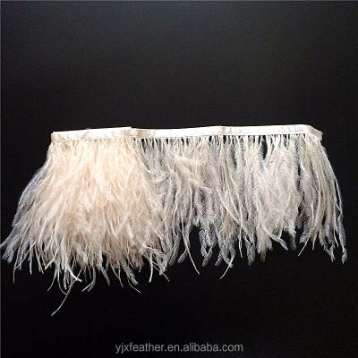 China Wholesale lightweight ostrich feather champagne color feather fabric lace ostrich feather fringe trim for sale