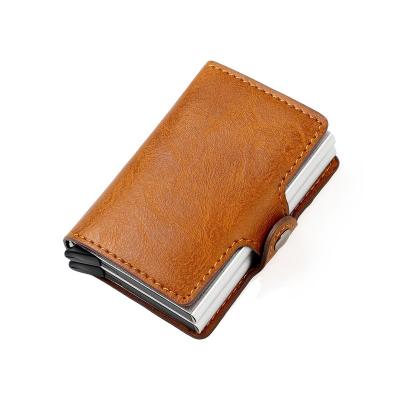 China RFID Blocking Protects Wholesale Minimalist Slim RFID Blocking Credit Card Holder Men PU Leather Automatic Aluminum Wallet Small Double for sale