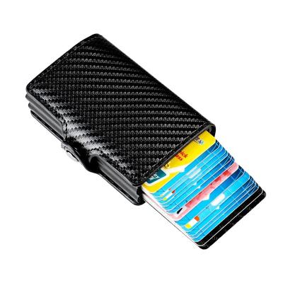 China RFID Blocking Protects New Minimalist RFID Credit Card Holder Carbon Fiber Pattern Men's Small Automatic Aluminum PU Card Wallet 7 Colors Dual Colors for sale