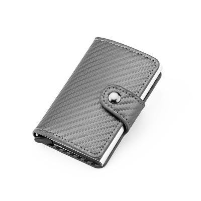 China RFID Blocking Protect Metal PU Carbon Leather Fiber Men RFID Card Holder Slim Protectors Small Automatic Card Wallet Aluminum Money Clips 7 Colors for sale