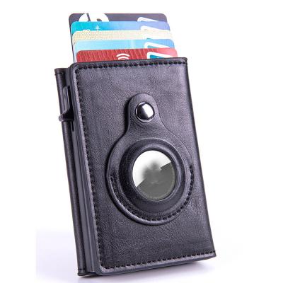 China RFID Blocking Protects 2023 Side Push Button Men's RFID Blocking Triple Wallet PU Leather Wallet Small Minimalist Aluminum Credit Card Holder for sale