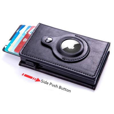 China RFID Blocking RFID Blocking NEW Custom Side Push Button Men's RFID Blocking Triple Wallet PU Leather Wallet Small Minimalist Aluminum Credit Card Holder for sale