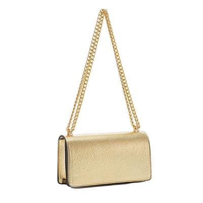 China 2023 Newest High Quality Small Gold PU Cross - Body Bag For Women Metal Strap Messenger Bag Ladies Handbags Phone Chain Purses for sale