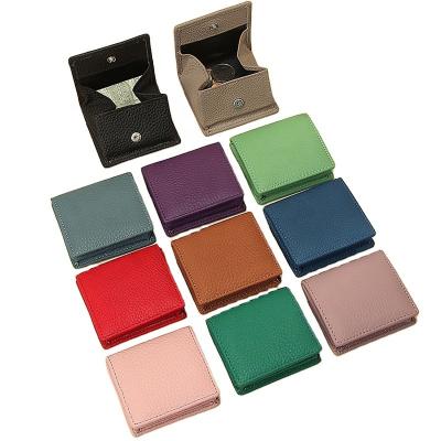 China Fashion Lightweight Women's Coin Pocket Button Closure Genuine Leather Mini Wallet Purse Cash Change 12 Colors for sale