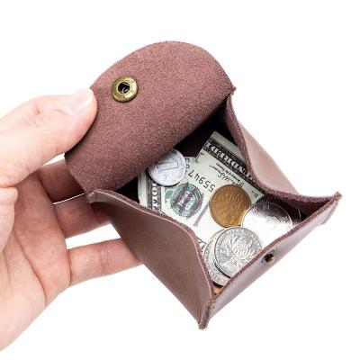 China Small Vintage Split Leather Coin Pocket Button Closure Square Shaped Mini Leather Change Cash Purses Wholesale for sale