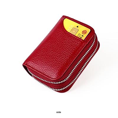 China Pure Color RFID Large Capacity Cash Purse Coin Pocket New Double Zipper RFID Card Leather Women Wallet Women Wholesale for sale