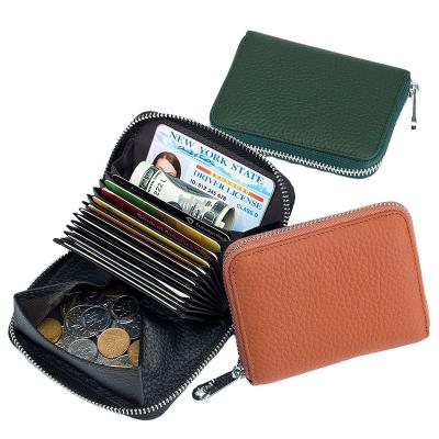 China New Genuine Leather Women RFID Credit Card Holder Blocking Large Capacity Zipper Around Leather Wallet Cash Money Purse Coin Pocket for sale