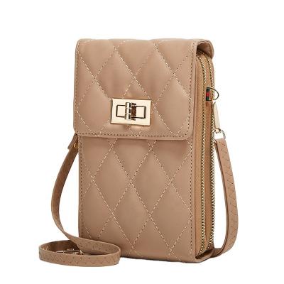 China Fashionable Stitching Phone Wallet New Women's Large Capacity Large PU Bag Mini Cross Body Messenger Bag Small Shoulder Bag Plaid Leather Zipper for sale