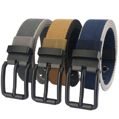 China 2023 New Wholesale Men's Webbing Belt Adjustable With Removable Pin Buckle Pure Color 7 Holes Golf Casual Sports Jeans Cloth Belts for sale