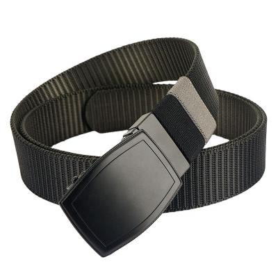 China New Adjustable Black Automatic Buckle Nylon Belt For Men 3.4CM Wide Double Sided Color Metal Buckle Webbing Cloth Rotary Belts for sale