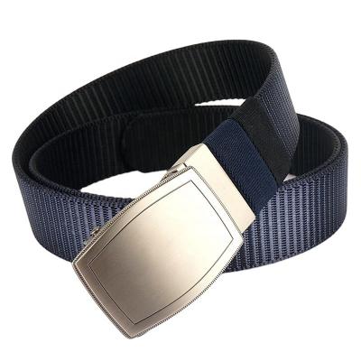 China New Adjustable Sliver Casual Automatic Buckle Nylon Belt For Men 3.4 Cm Wide Double Sided Color Metal Buckle Webbing Fabric Rotating Belts for sale