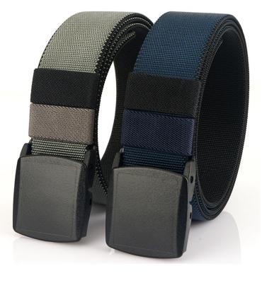 China New 3.8CM Durable Elastic Woven Fabric Men's Elastic Waistband With Plastic Buckle Double Sided Color Canvas Webbing Casual Belts For Outdoor Men's Sports for sale