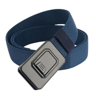 China Men's Adjustable Stretch 3.4 Cm Wide Web Belt Quick Release Aluminum Alloy Buckle Golf Casual Belts For Men 125cm Long for sale