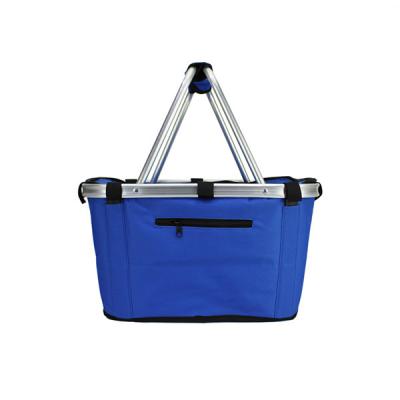 China Waterproof foldable light easy to carry fabric folding blue shopping basket for sale, a hand hold shopping basket for sale