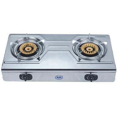 China New Style Outdoor Indian Favorite Brass Cap Set Stainless Steel Double Burner Gas Stove for sale