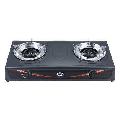 China Commercial Electroplate Silver Grills Cast Iron Enamel Pellet 2 Burner Table Top Design Gas Cooker Stove for sale