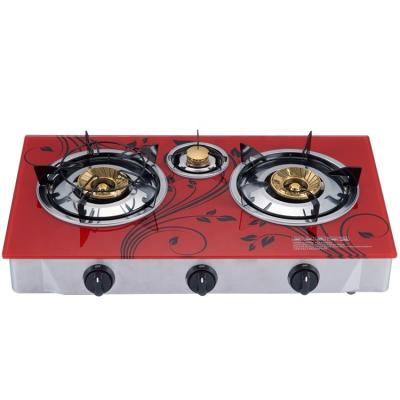 China Commercial Hot Selling Modern Home Use Kitchen Tempered Glass Top 3 Burner Gas Cooker Modern Home Stove for sale