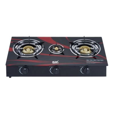 China Cheap Price Model Ignition Cast Iron 3 Burner Tempered Glass Top Gas Cooker Eco-friendly Electronic Stove for sale