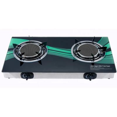 China Hotel Black Luxury Cheap Price Tabletop Kitchen Appliances Home Gas Burner Stove 2 Burner Tempered Glass for sale