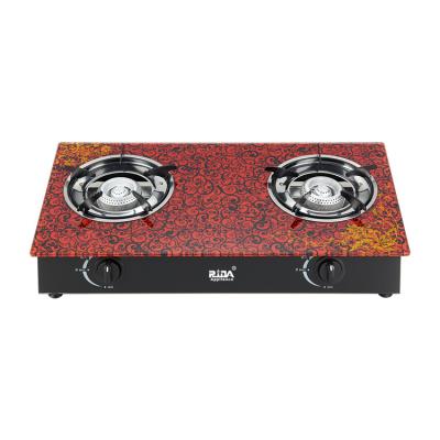 China Hotel Manufacturers Porcelain Cast Iron 2 Ignition Tabletop Tempered Glass Top Gas Stove Automatic Cooker for sale