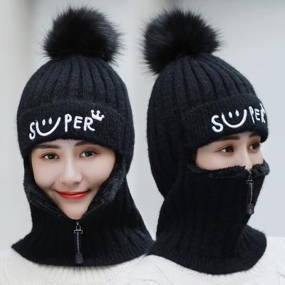 China Wholesale JOINT Beanie Hats Knitted Warm Neck Women's Simple Ladies Wool Hat Black Winter Hats With Scarf for sale