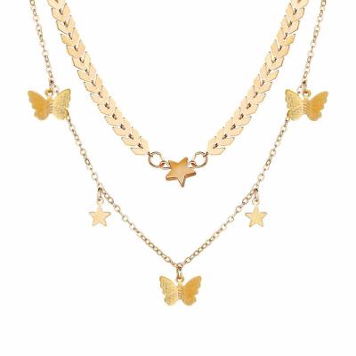 China BOHEMIA 2 Layers Star Pendant Mix Butterfly Chains Gold Plated Choker Necklace For Women Hot Selling Jewelry for sale