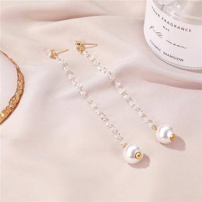 China Cute Yiwu Factory Wholesale Crystal Tassel Earrings For Women Temperament Pearl Earrings Personality Earring Long for sale