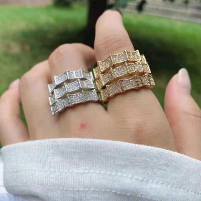 China BOHEMIA New Arrive Women Men Couple Jewelry Cubic Zircons Studded Brass Ring Silver / Gold Color Opening Resizable for sale