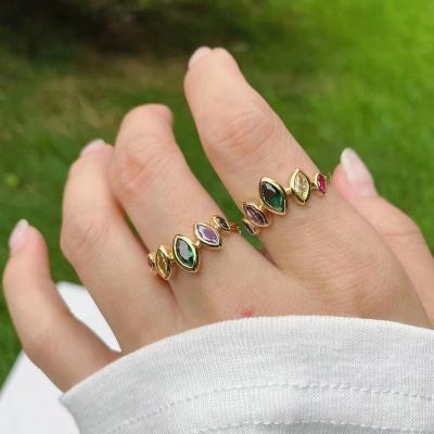 China BOHEMIA Brightly Colored Zircons Opening Irregular Studded Resizable Gold Plated Finger Ring Anniversary Engagement Jewelry Gift for sale