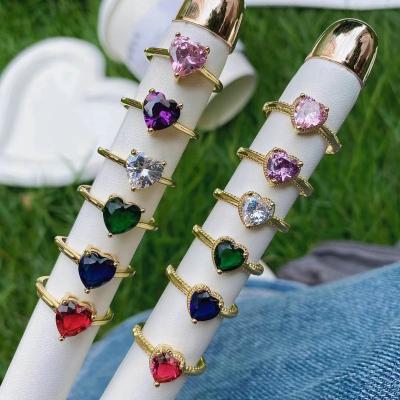 China CLASSIC Tasty Heart Shape Zircon Micro Pave Brass Ring Cubic Zircon Inlay Resizable Ring Party Wear Concise Style Jewelry For for sale