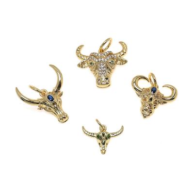 China Environmental Friendly Gold Plated CZ Micro Pave Head Cow Shape Pendant, OX Head Charm Cow Head Gifts For Personalized Necklace for sale