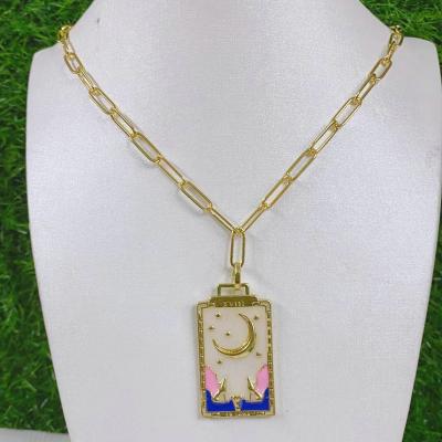 China Celestial Enamel Tarot Pendant Necklace Enviromental Friendly Van Gogh Vintage Oil Painting Style Necklace Charm for sale